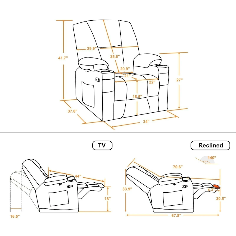 MCombo Electric PowerRecliner Chair with Massage & Heat, Plush Fabric 8015