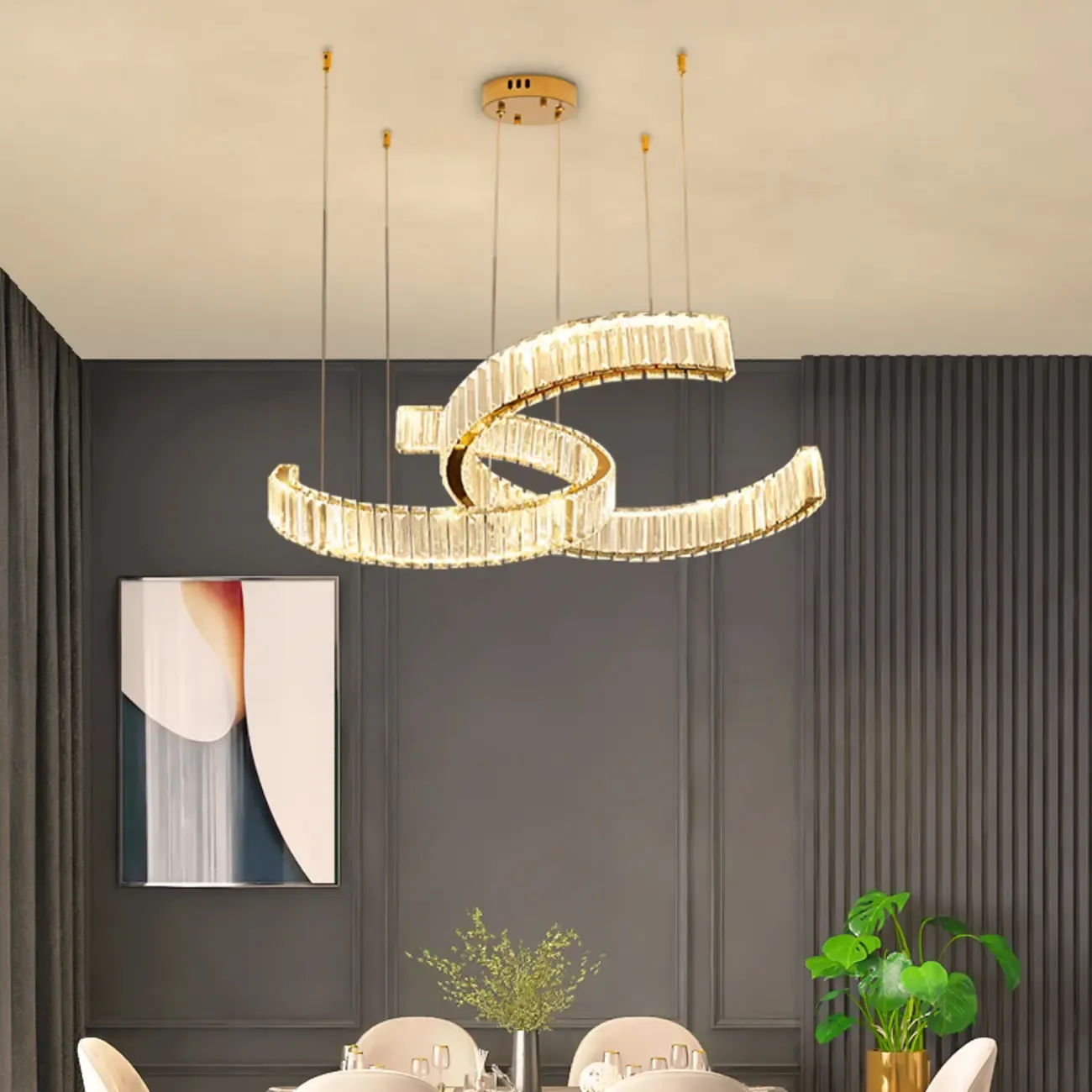 Stylish Gold LED Intercross Ring Crystal Chandelier