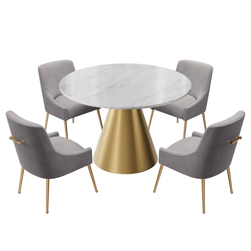 48 Marble Top Metal Dining Table with Velvet Dining Chair Set