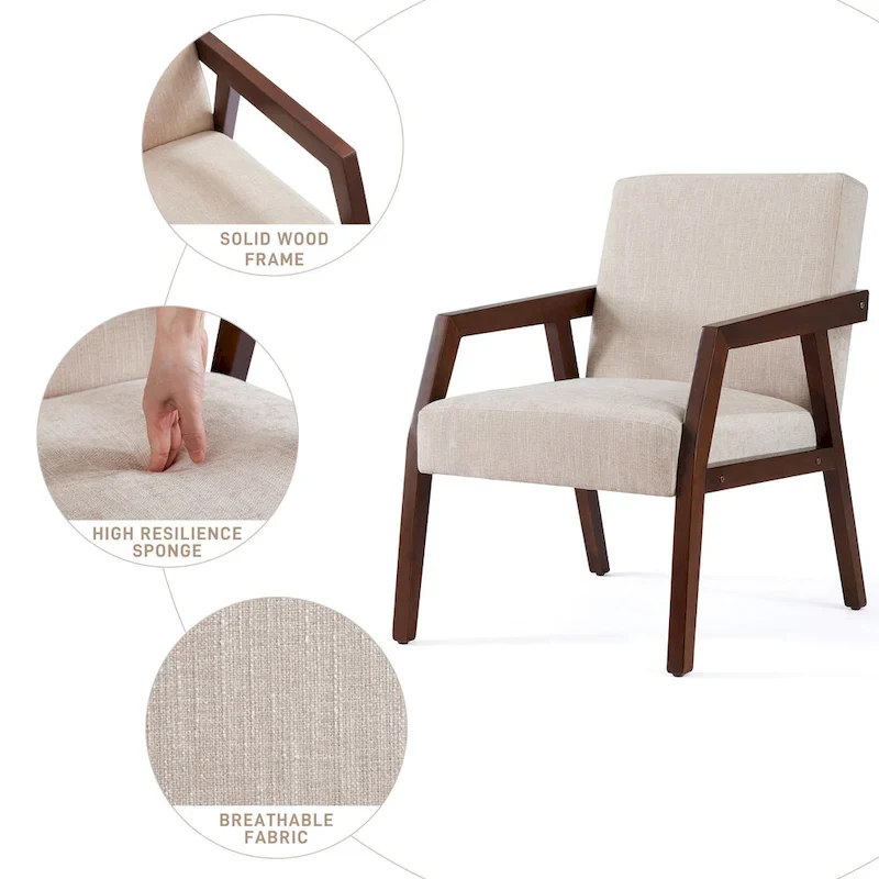 Mid-Century Modern Upholstered Accent Armchair with Solid Wood Legs, Living Room Bedroom Chair