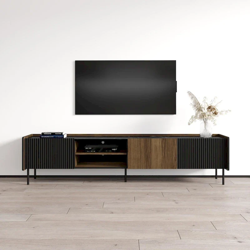 Walnut/Black Modern TV Stand - Up to 85
