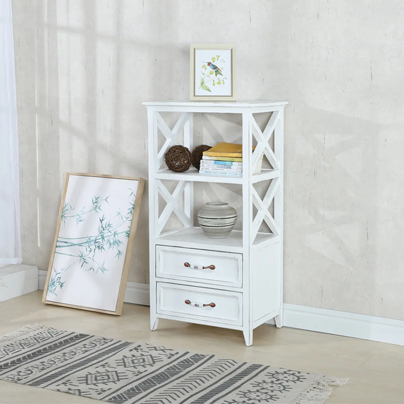 Antique Chic Open Back Black Wood Storage Bookcase