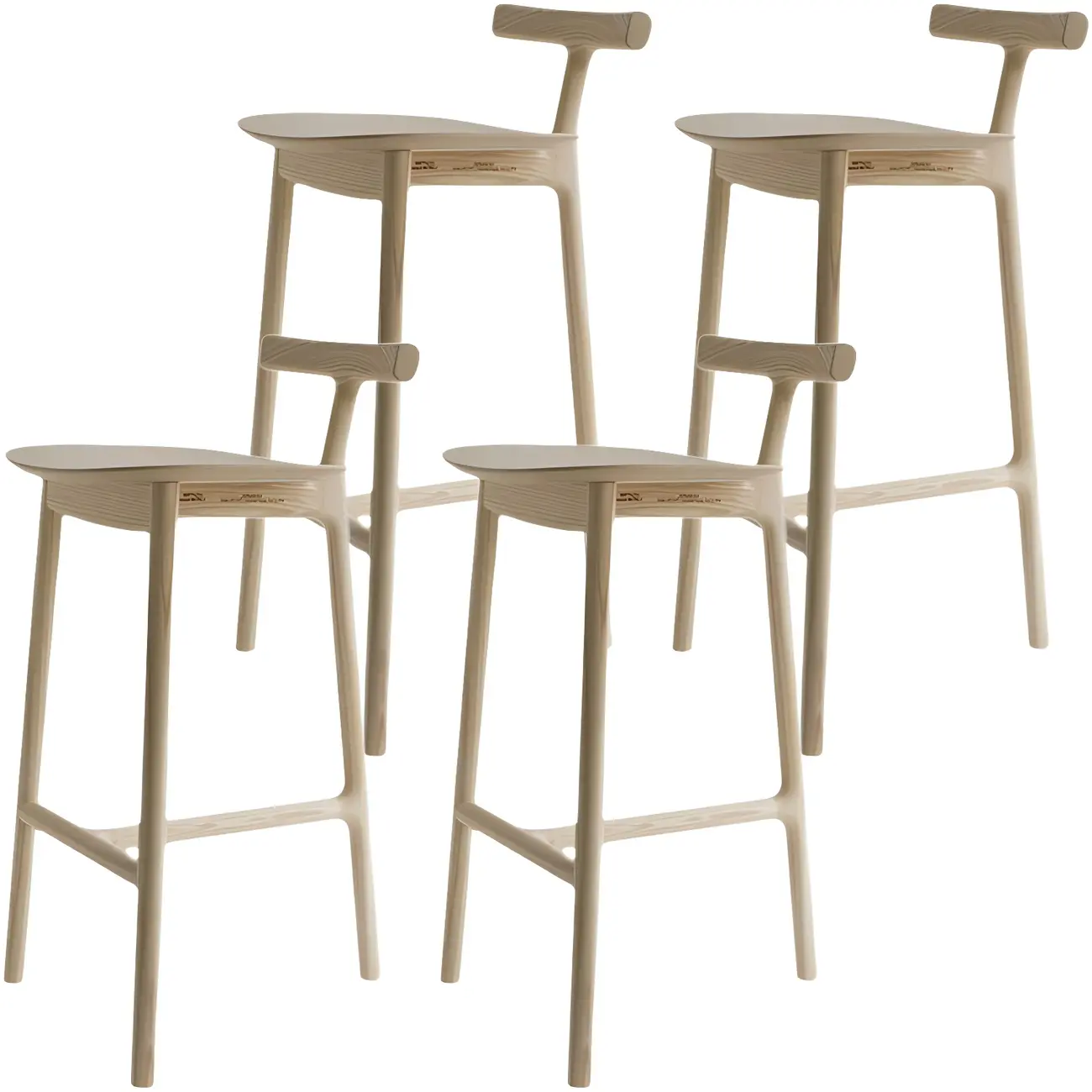 Natural Tripod Ash Wood Fabric Armless Bar Stool