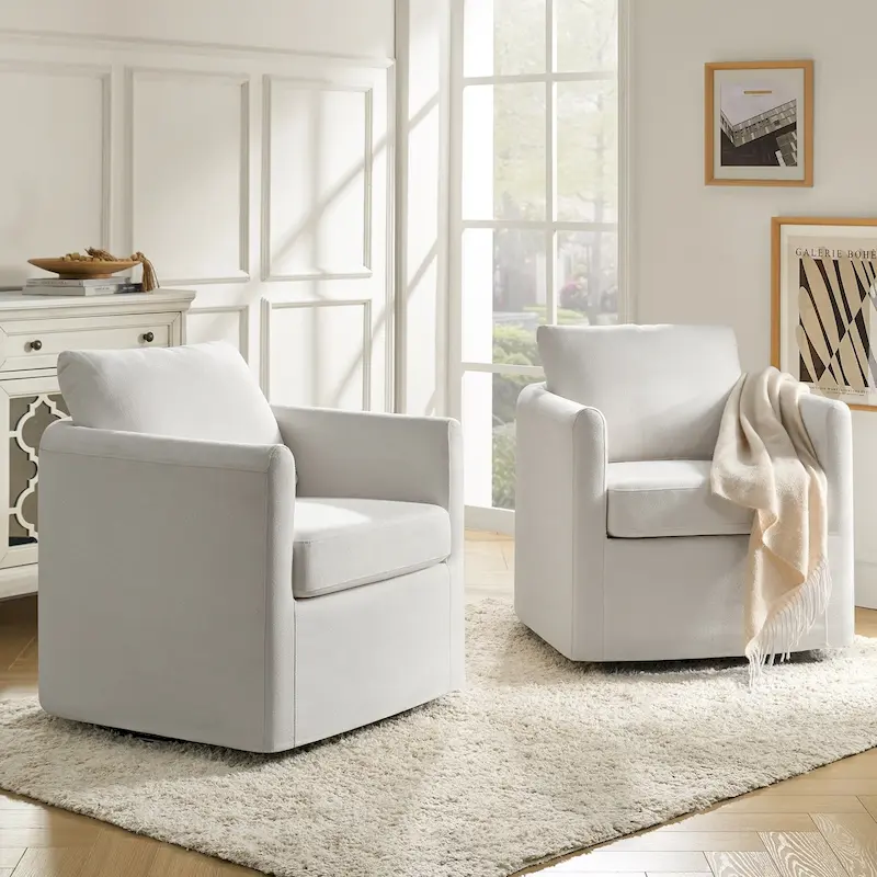 360° Swivel Barrel Chair Set of 2, Removable Slipcover, Linen-Like, 28.5"W, 250 lbs, 4 Colors