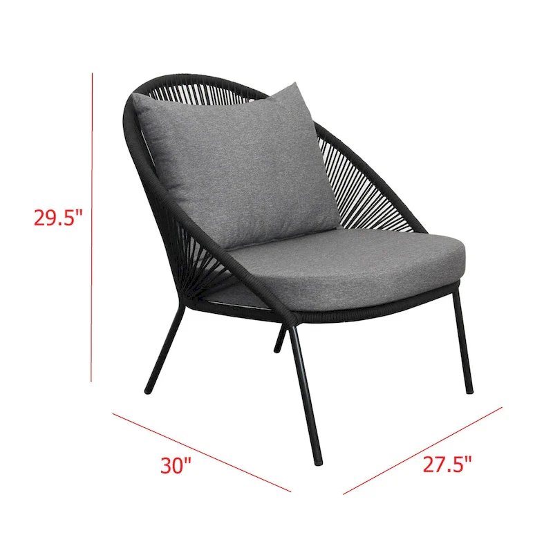 Solana Black Rope 2 Person Stacking Seating Group with Cushions