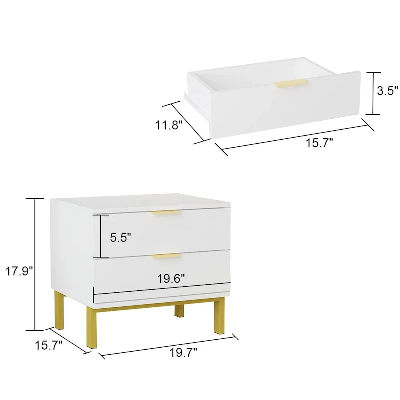 Modern Metal/ Chipboard 2-Drawer Nightstand