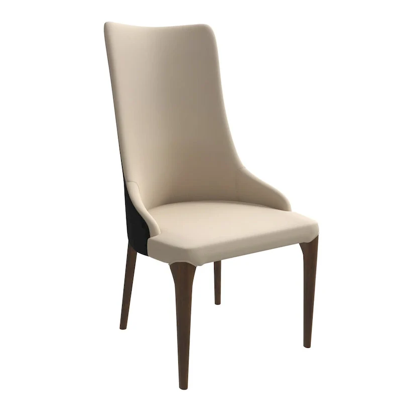 High-Back Dining Chair Upholstered in Leather with Ash Wood Legs Elm Collection