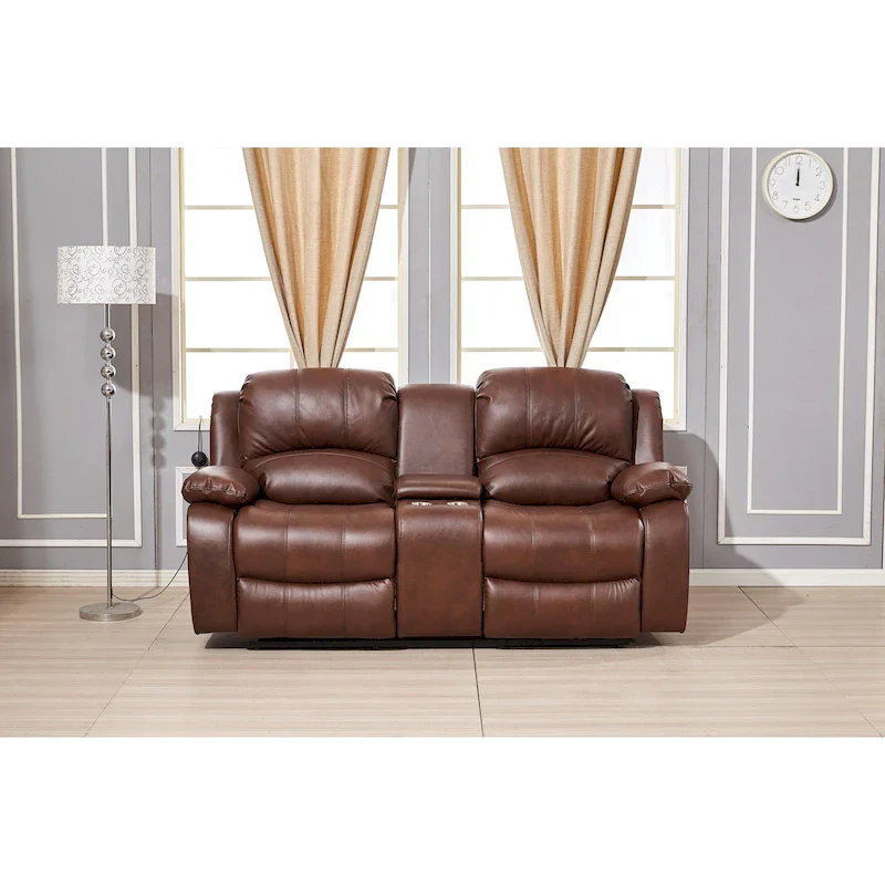 Betsy Furniture Bonded Leather Power Rclining 2-seat Loveseat with Console 8018