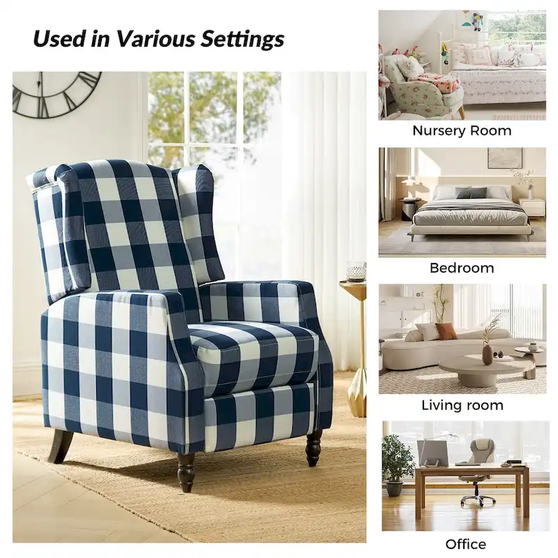 Damaris Mid-Century Modern Manual Pushback Recliner with Wingback Design by HULALA HOME