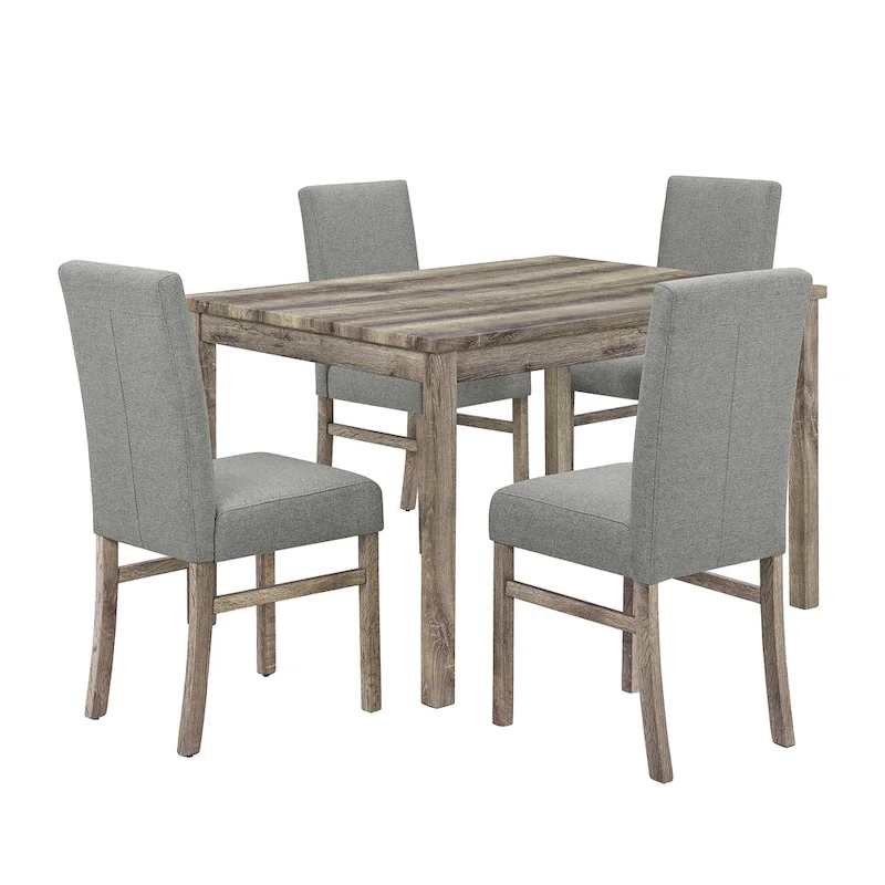 Rustic 5-Piece Dining Set with Small Space Rectangular Table & 4 Upholstered Chairs