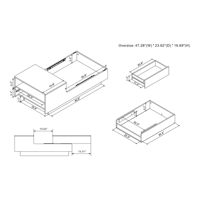 DH BASIC Transitional Brown 47-inch 1-shelf Coffee Table with Sliding Top by Denhour