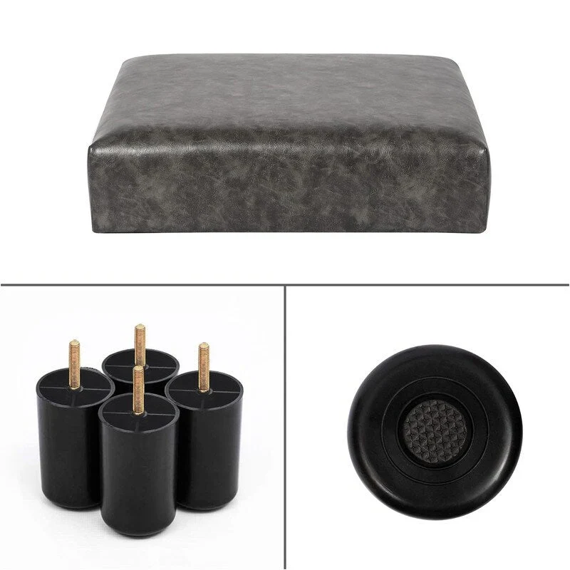 Adeco Small Footstool PU Leather Ottoman Square Footrest Stool Modern