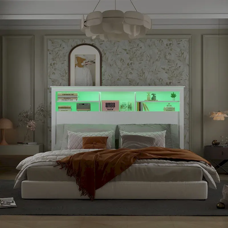 65W x 43H Bookcase Headboard With Light