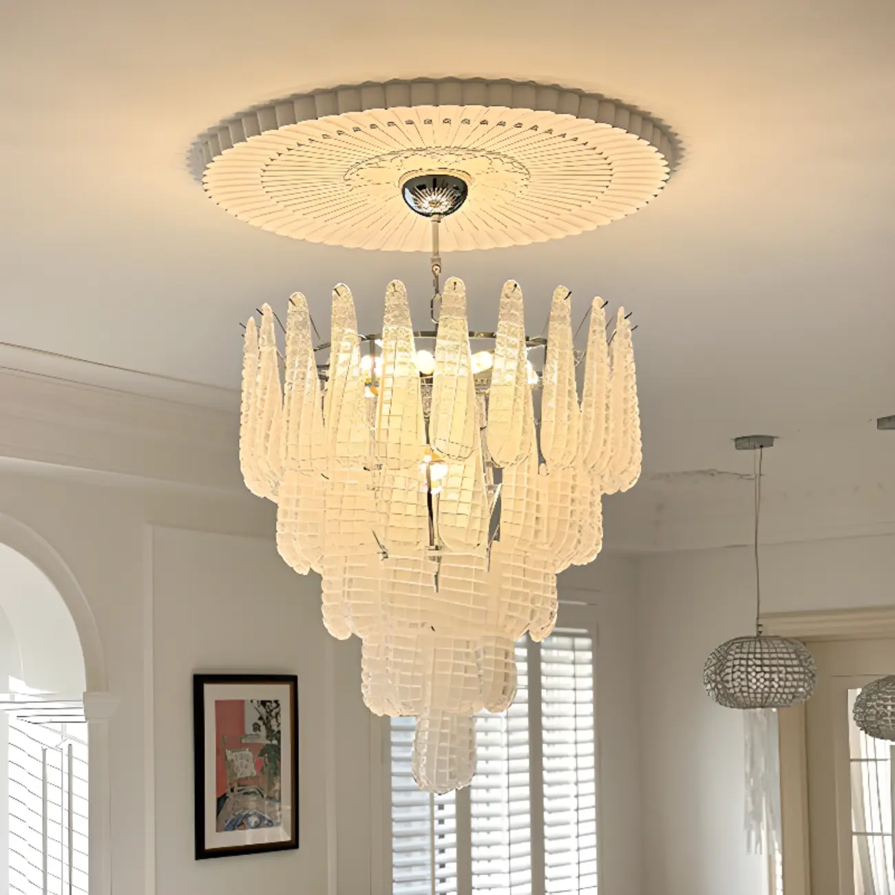 White Crystal Teardrop Glass Modern Chandelier