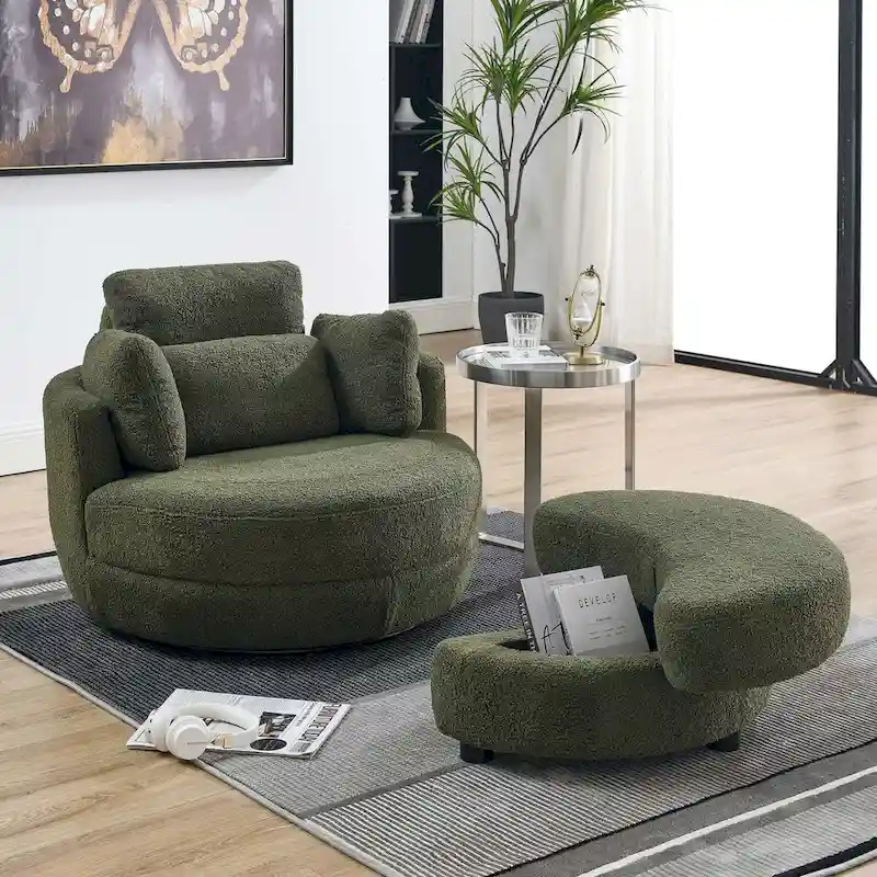Modern Accent Round Loveseat Circle Swivel Barrel Chairs for Bedroom Cuddle Sofa Chair Lounger Armchair, 4 Pillows
