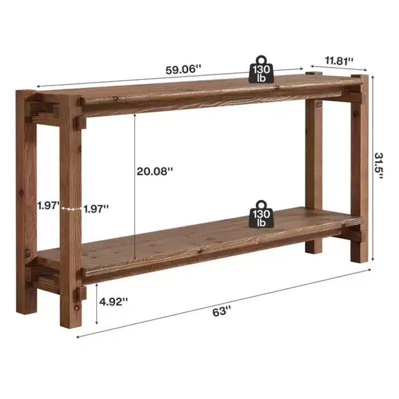 GDFStudio Nikolai Rustic Wooden Rectangular 2-Tier Foyer Console Table