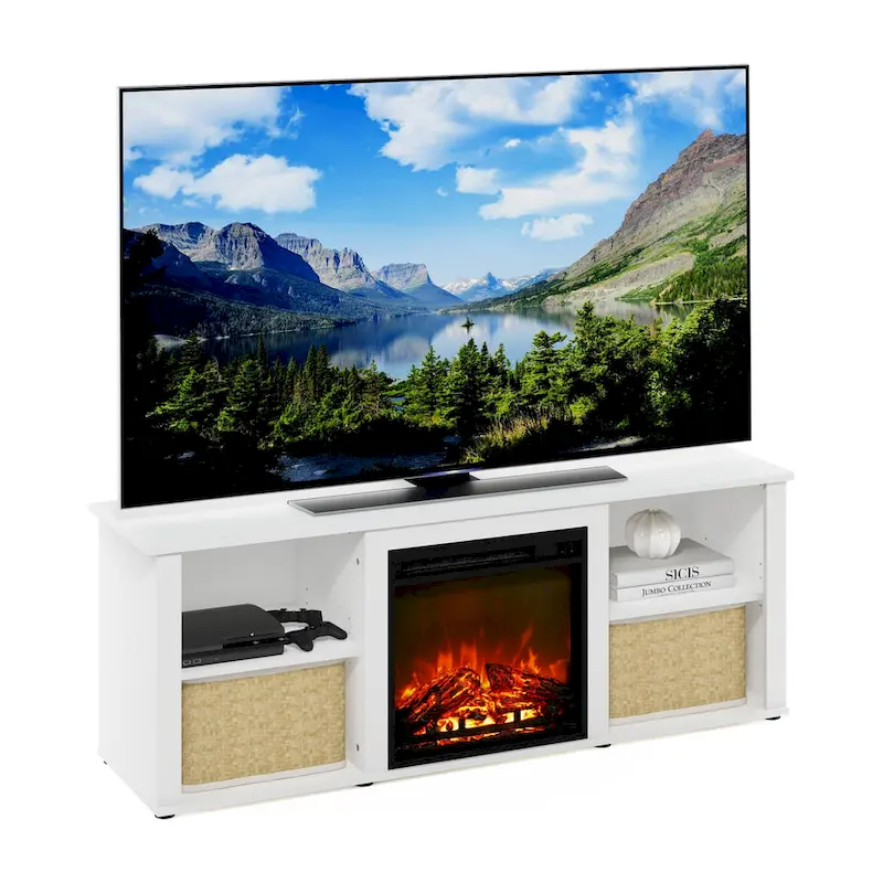 Furinno Classic 60 Inch TV Stand with Fireplace