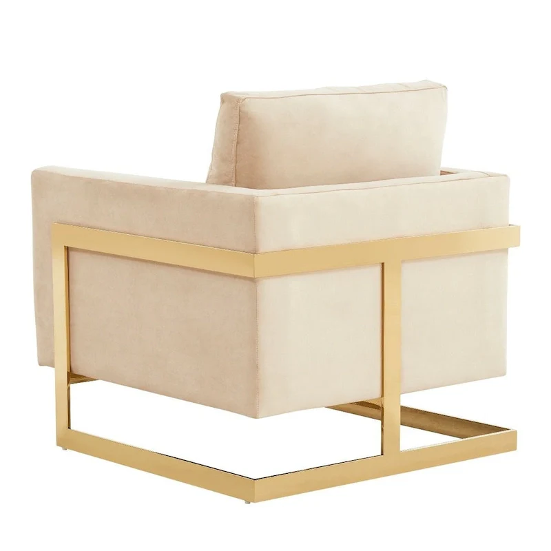 LeisureMod Lincoln Mid-Century Velvet Accent Arm Chair With Gold Frame - 34