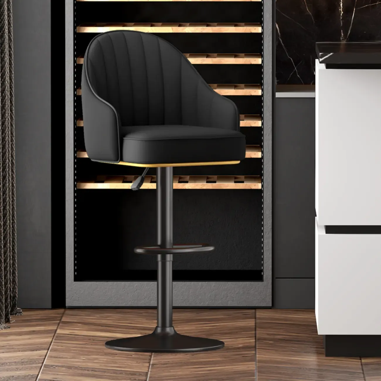 Modern Leather Swivel Adjustable Height Bar Stools