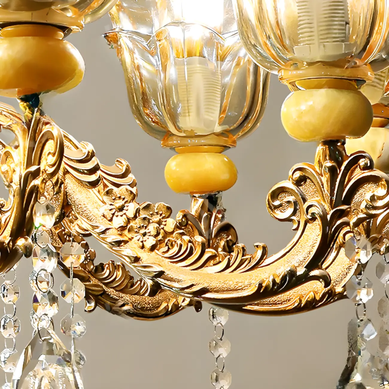 Adjustable Luxury Gold Flower Shape Clear Glass Chandelier