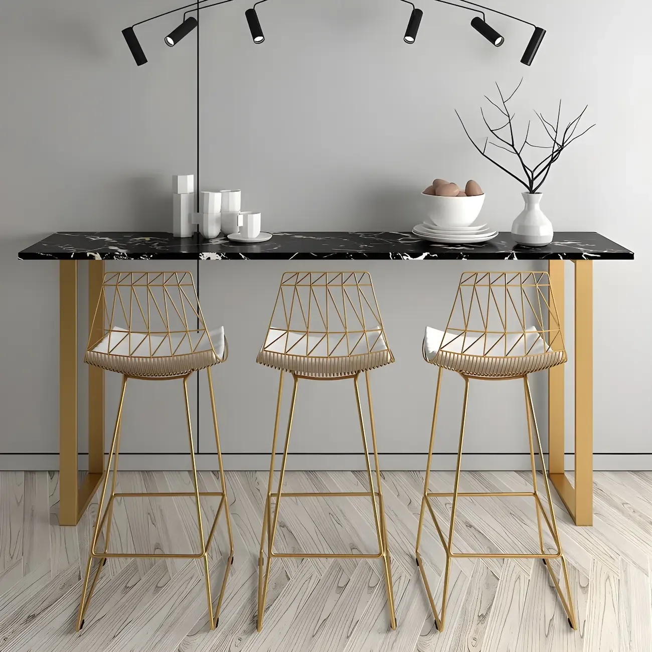Black Rectangle Marble Tall Bar Table Gold Base