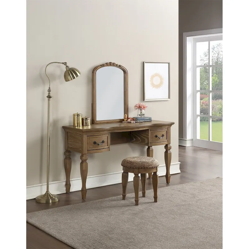 Rubber Wood Vanity Set with Stool