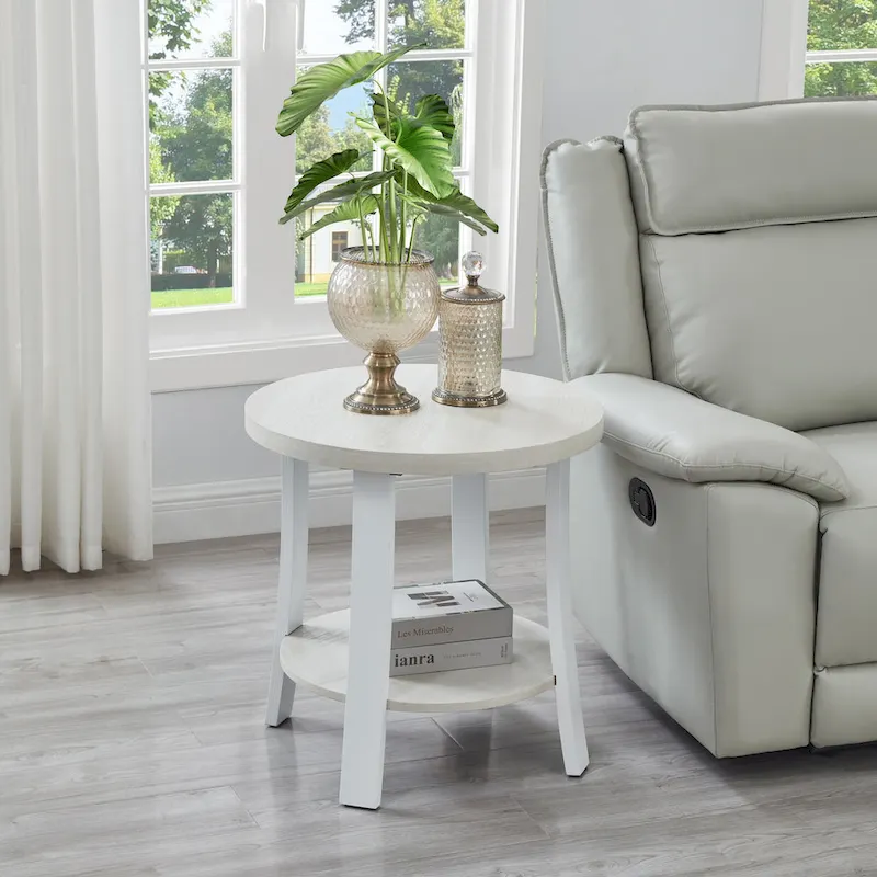 Contemporary Round Wood Shelf End Table for Bedroom or Living Room