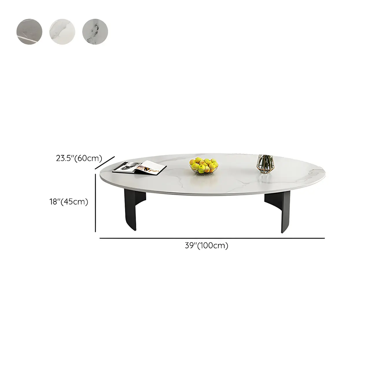 Oval Stone Top Scratch Resistant Iron Base Coffee Table