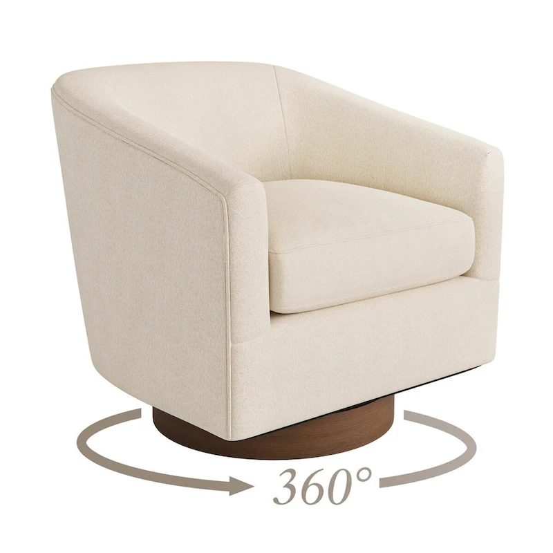 Modern Accent Chair Upholstered Fabric Living Room Swivel Barrel Armchair Wood Frame