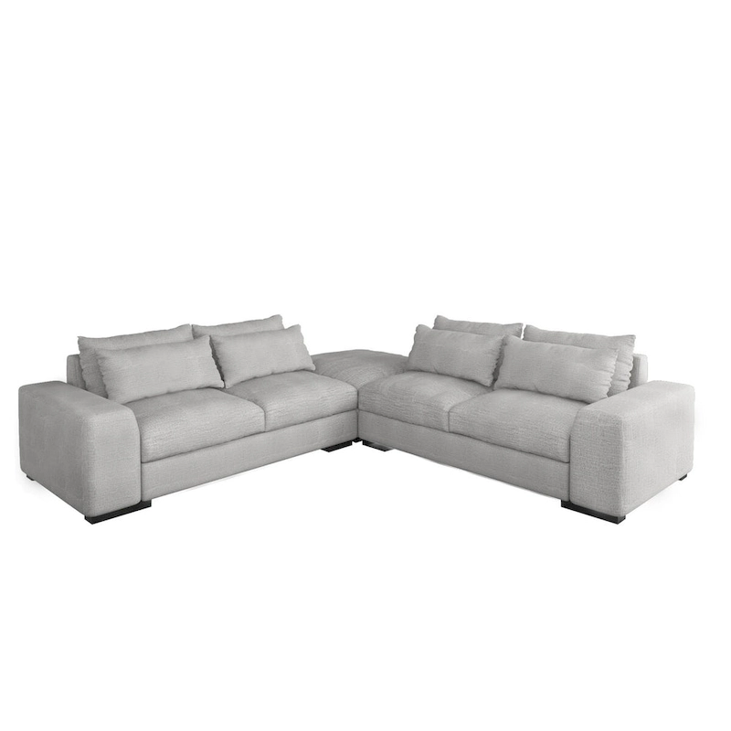150 Wide L-Shape Linen Sofa Couch, Modern Feather Filled 5-Seat Sectional Sofa Couch with Ottoman