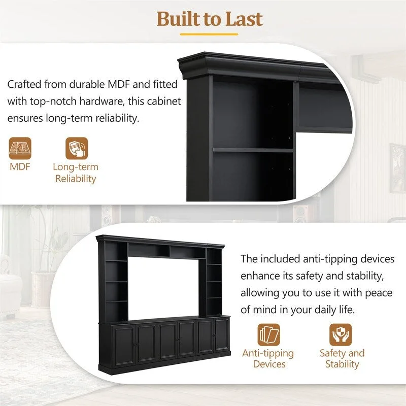 4-Piece Wall Unit Entertainment Center Set with Bookshelf , Versatile TV Stand with Adjustable Shelf, Media Console with Bridge