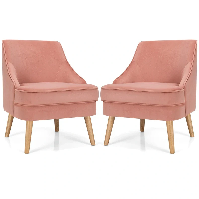 Costway Set of 2 Accent Chairs Velvet Single Sofa Chair w/Rubber Wood