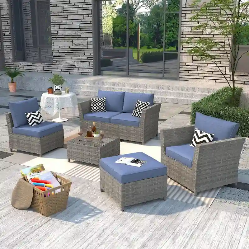 XIZZI 6-piece Patio Wicker Furniture Set with Coffee Table