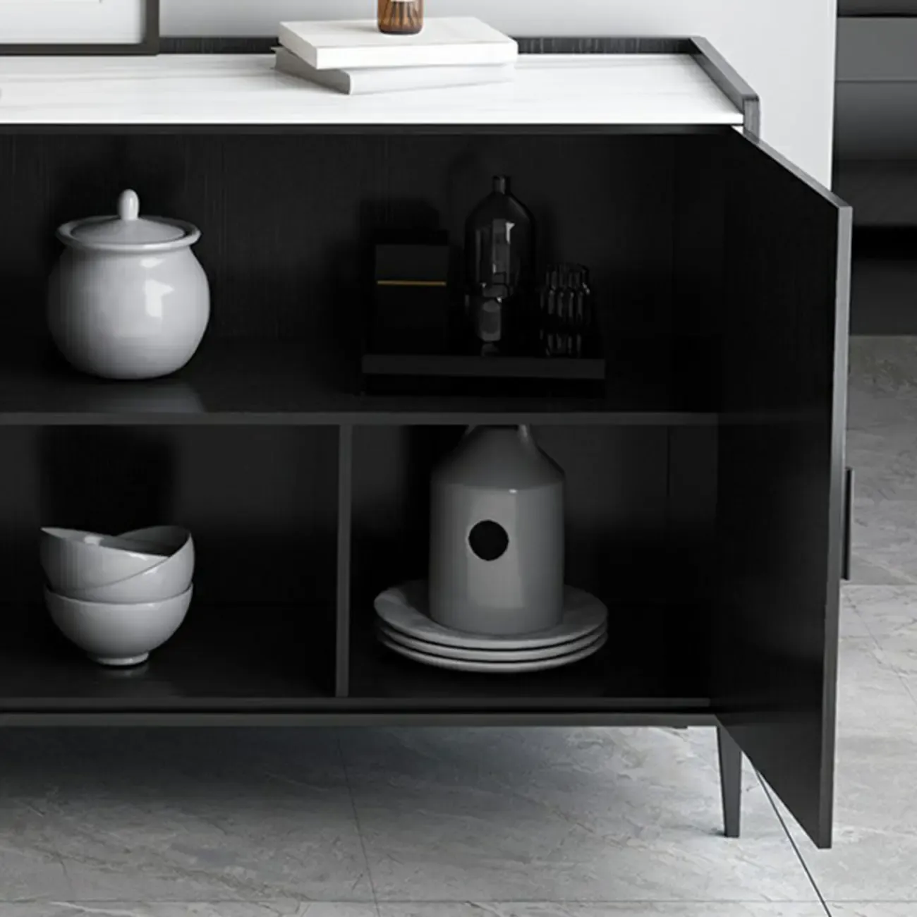 Modern Wooden Sideboard with Cabinets & Wine Rack