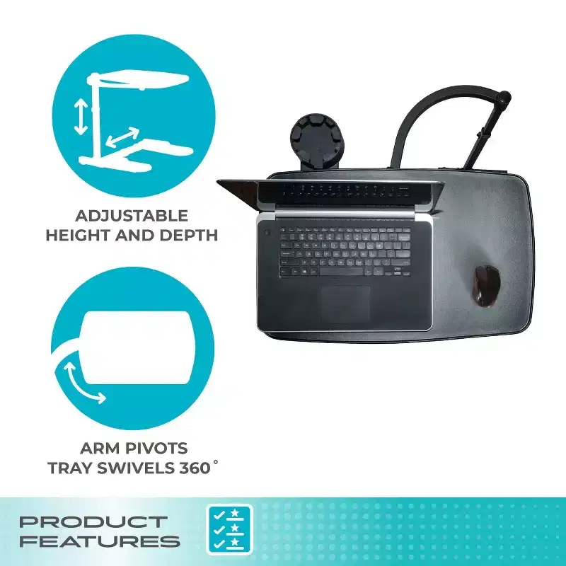 Stander Wonder Tray, Adjustable Swivel TV Tray & Laptop Desk with Cupholder & Laptop Wedges, XL, Black