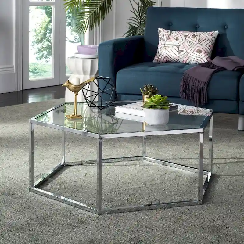 SAFAVIEH Kaycee Glass Chrome Hexagon Coffee Table - 36.2