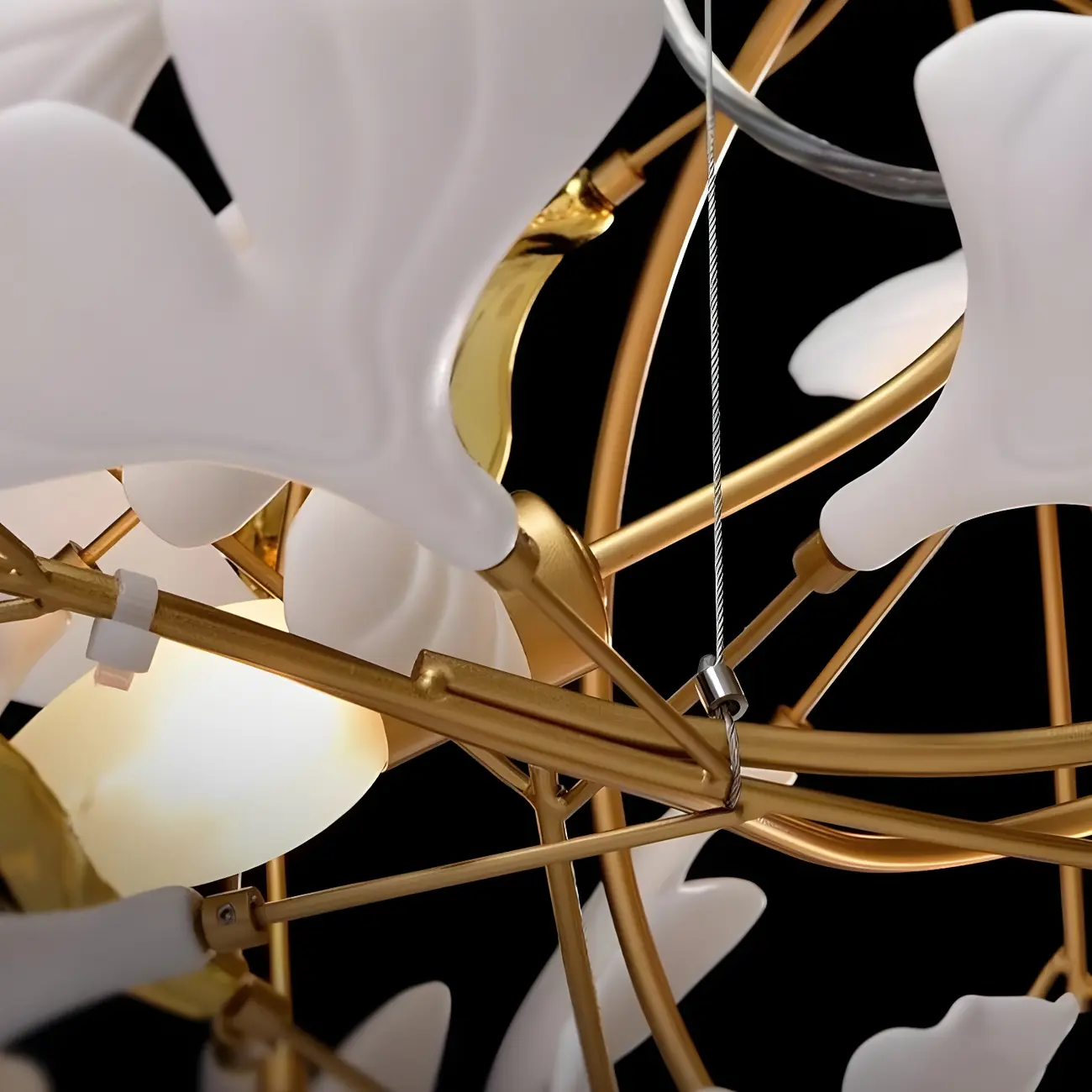 Elegant Leaf Shape Ceramics Golden Spiral Stairwell Chandelier