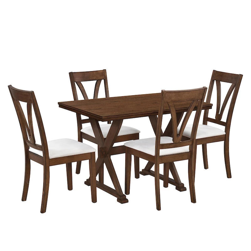 Mid-Century Wood 5-Piece Dining Table Set