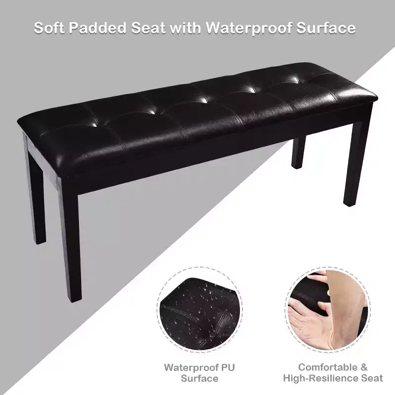 Costway Upholstered PU Dining Room Bench Solid Wood Button Tufted Dining Room Bench