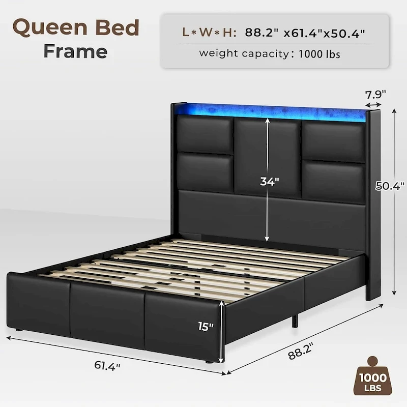 Bed Frame with Tall Stroage Headboard Platform Bed Frame