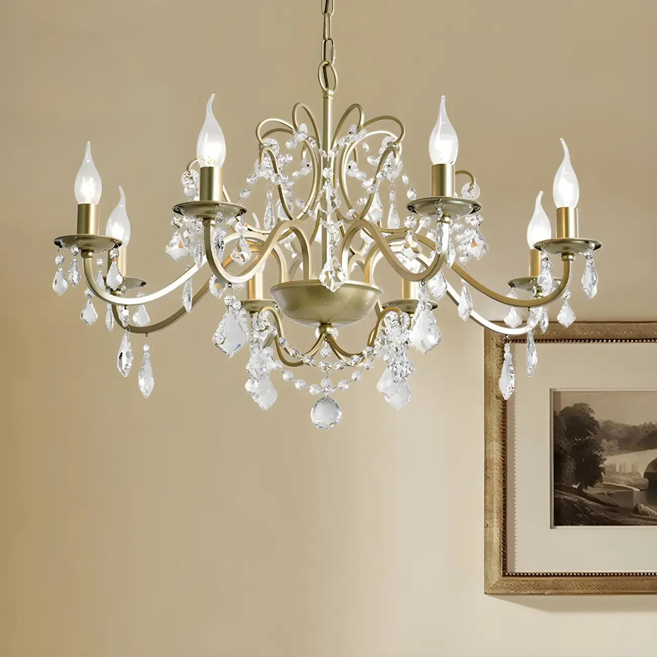 Gold Crystal Curved Metal Elegant Chandelier Light