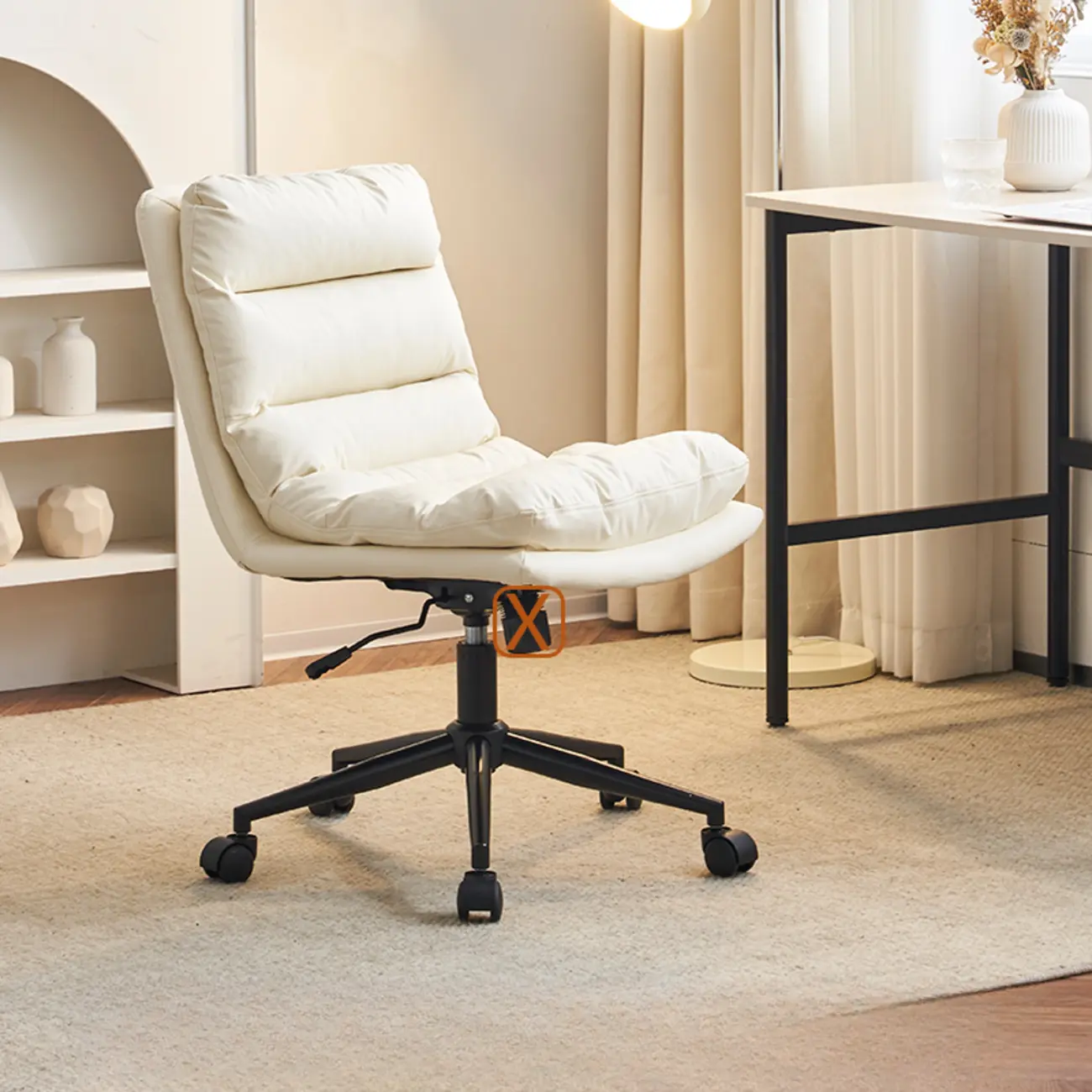 Casual Beige Leather Adjustable Office Chair