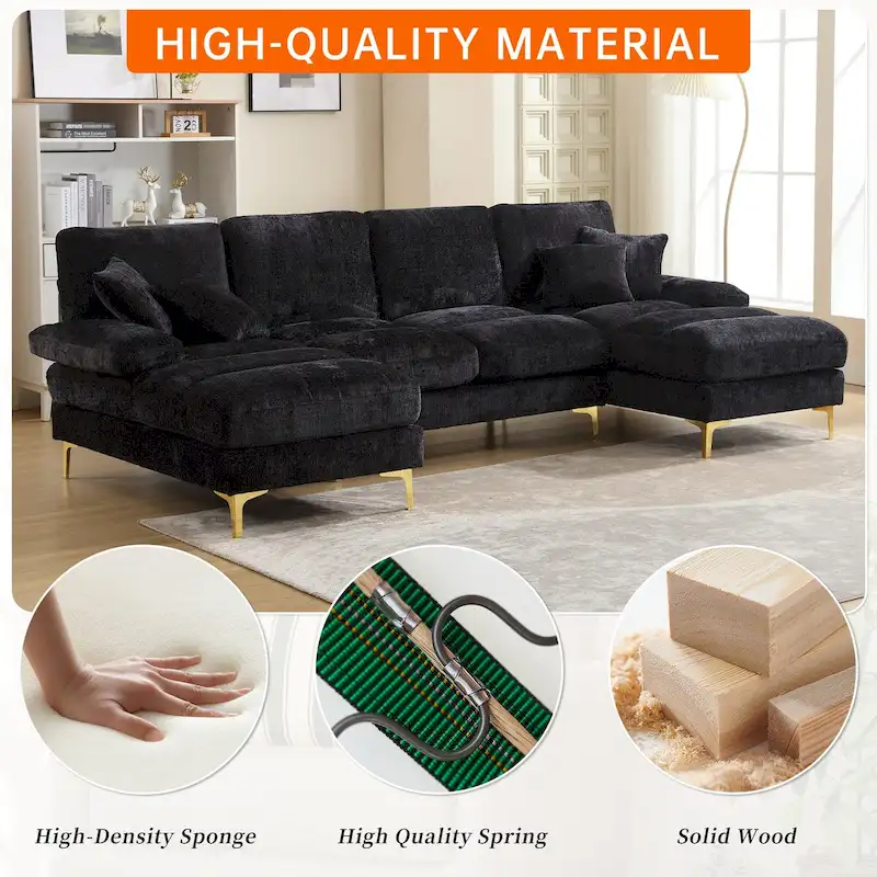 HOMEFUN Chenille Upholstered U-Shaped Living Room Sectional Sofa