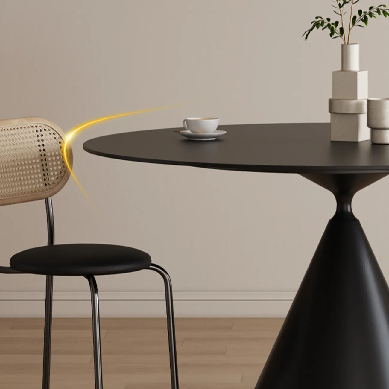 Modern Black Metal Stone Round Dining Table