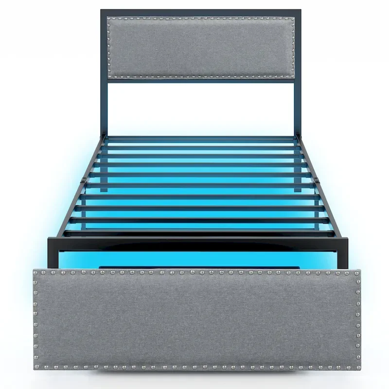 Gymax Twin Size Bed Frame w/ Storage Drawer Metal Platform Bed w/ LED