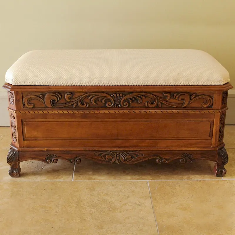 Windsor Carved Wood Storage Bench
