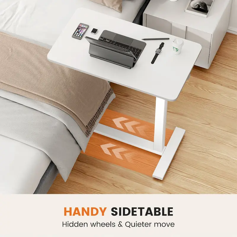 Adjustable Mobile L-Shaped Desk with Lockable Casters - White/Brown