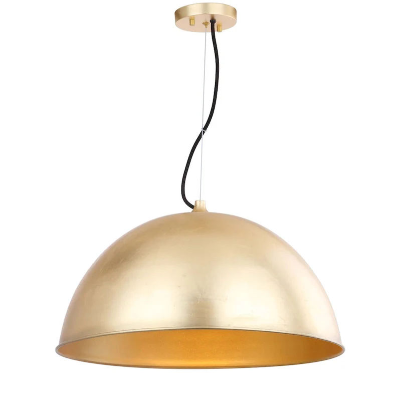 SAFAVIEH Lighting Efrosina Adjustable 1-Light Dome Gold Leaf Pendant - 21  W x 21  D x 11.5-83.5  H - Gold Leaf - 21Wx21Dx84H