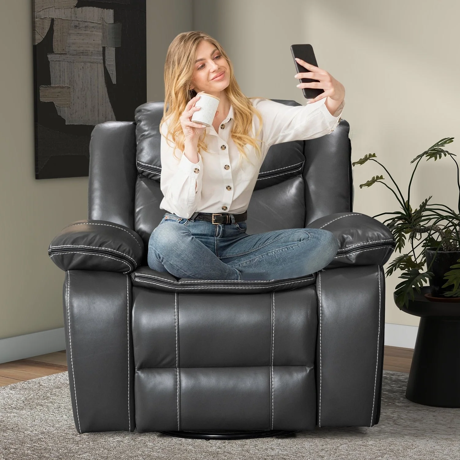 Wide Seat Durable Leather Massage and Heat Recliner