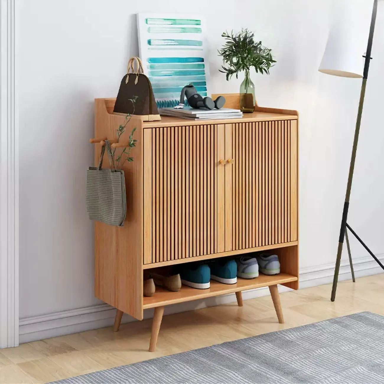 Modern Wood Shoe Cabinet with Doors for Entryway